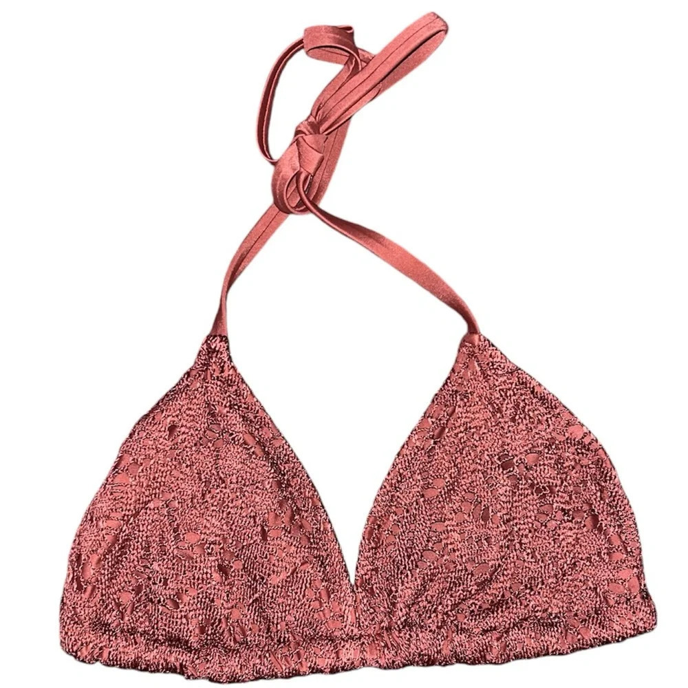 Aerie Triangle Halter Tie Neck Tie Back Bikini Top